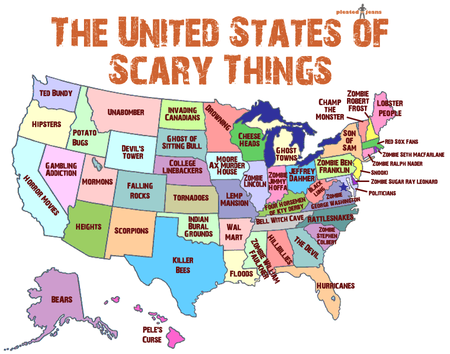 A Map United States That Shows Scariest Thing In Each State