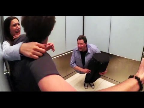 Andy Gross "SplitMan" Returns / Magician Cut in Half Elevator magic trick prank