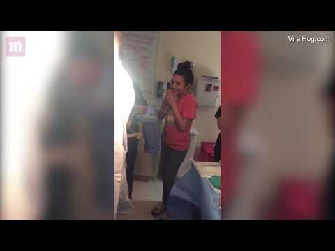 Hilarious video sees teenager FREAKING out as she watches her sister give birth