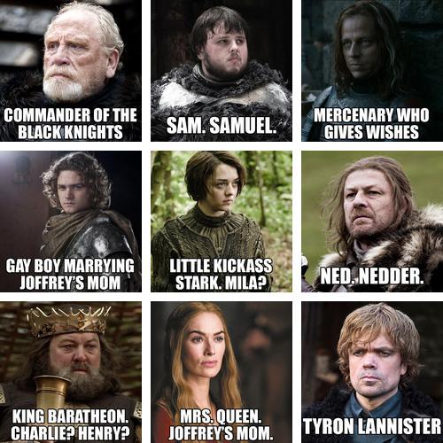 Names Of Game Of Thrones Characters According To A Dad
