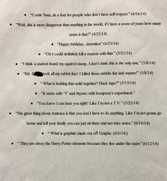 Student Spent Entire School Year Writing Down Teacher's Hilarious Quotes