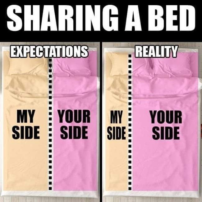 sharing the bed marriage meme, funny sharing a bed marriage meme, funny your side of the bed marriage meme, your side of the bed marriage meme, my side of the bed marriage meme, sides of the bed marriage meme