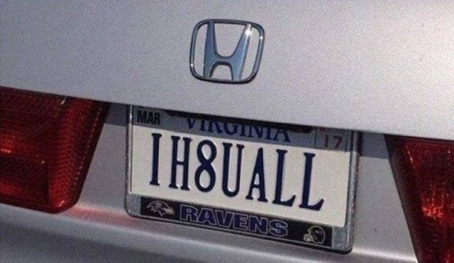 i h8uall funny license plate