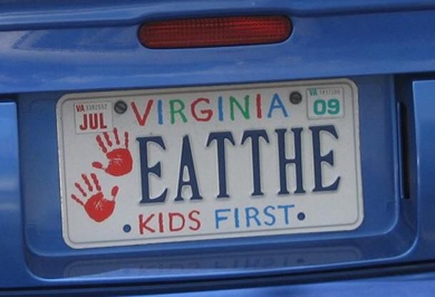eatthe kids first license plate, funny license plate, funny vanity plate