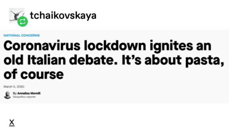 italy coronavirus pasta tumblr, pasta debate italy coronavirus, funny pasta coronavirus meme