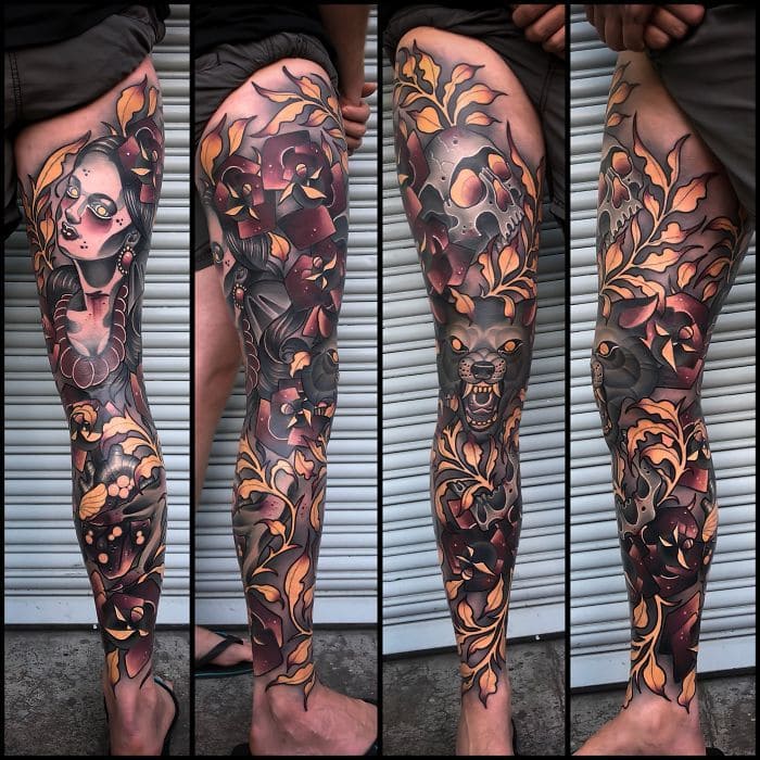 Contemporary Leg Tattoo by Nate! 🔥✨🔥✨ . . . Please do not copy any tattoos  you see on this page. Each one is custom created for each… | Instagram