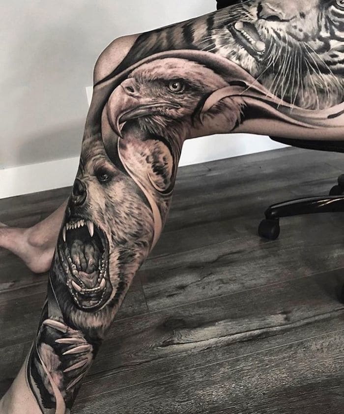 leg tattoo, leg tattoos, epic leg tattoos