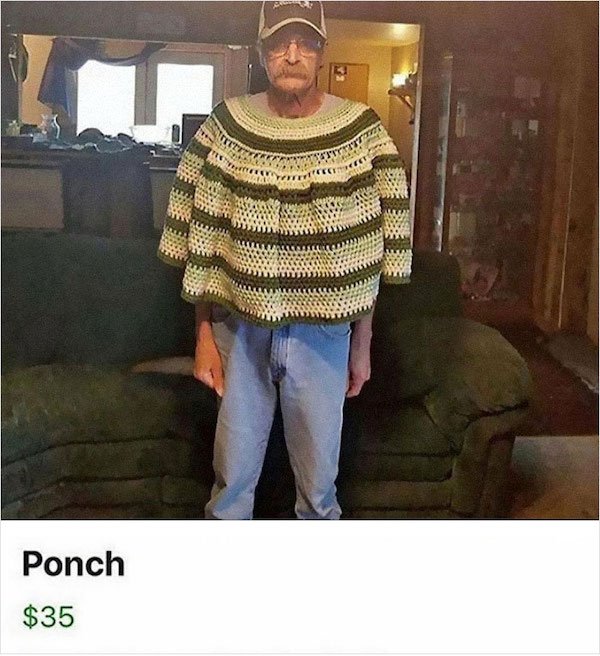 hand knit poncho ad, funny ad