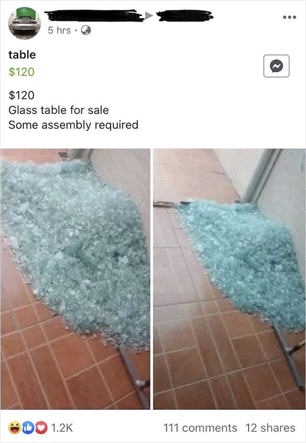 broken glass for sale, ad for broken glass, funny ad