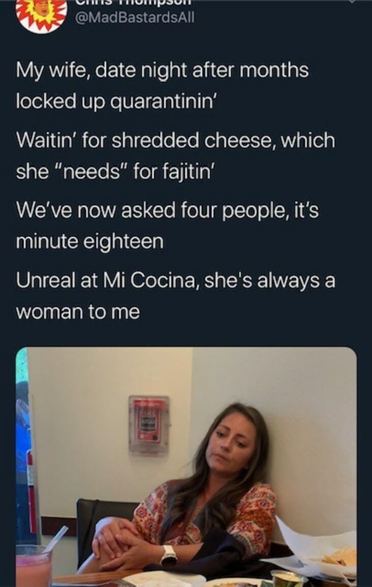 entitled couple roasted, shredded cheese couple roasted, entitled shredded cheese couple roasted, entitled couple roasted on twitter, entitled shredded cheese tweet, entitled people tweet, entitled couple shredded cheese, entitled couple roasted on twitter shredded cheese, @jsv4 shredded cheese, @micocina_texmex shredded cheese, couple had to wait for cheese, sad lady had to wait for cheese, lady unable to eat fajitas without shredded cheese, @micocina_texmex unable to eat fajitas without shredded cheese, lady can’t eat fajitas without shredded cheese