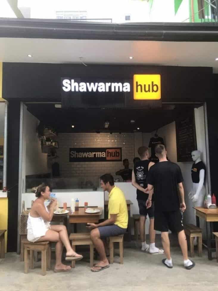 shawarma hub, dirty restaurant name, dirty restaurant sign