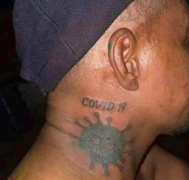 covid 19 neck tattoo, covid 19 tattoo