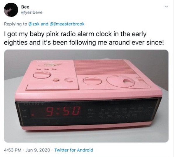 old radio alarm clock, old pink radio alarm clock