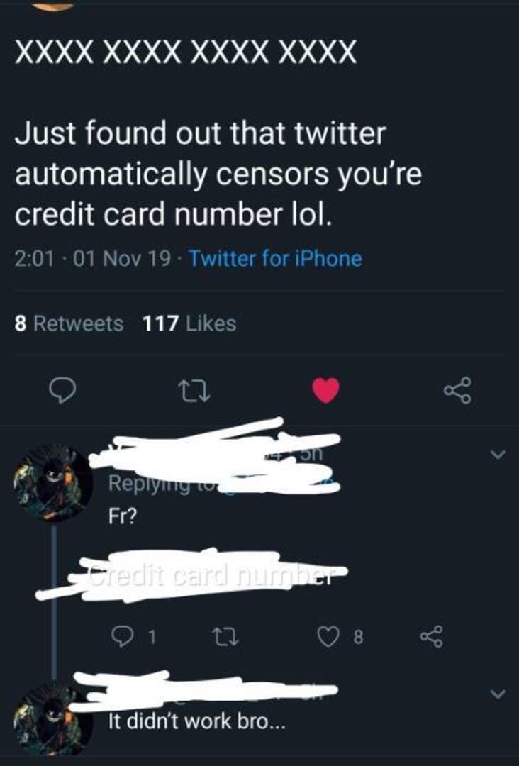 twitter censors your credit card number tweet, twitter censors you credit card tweet,