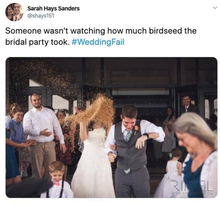 wedding fails, wedding fails pictures, funny wedding fails, epic funny wedding fails, epic wedding fails compilation, hilarious wedding fails, hilarious wedding picture fails, funniest wedding fails, hilarious wedding photo fails, wedding fail pics, wedding fail, wedding fail picture, a lot of birdseed thrown on bride