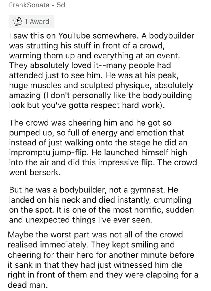 excited to horrified story, excited to horrified stories, What's the fastest you've seen a crowd go from excited to horrified?, fastest a crowd go from excited to horrified, fastest a crowd go from excited to horrified reddit