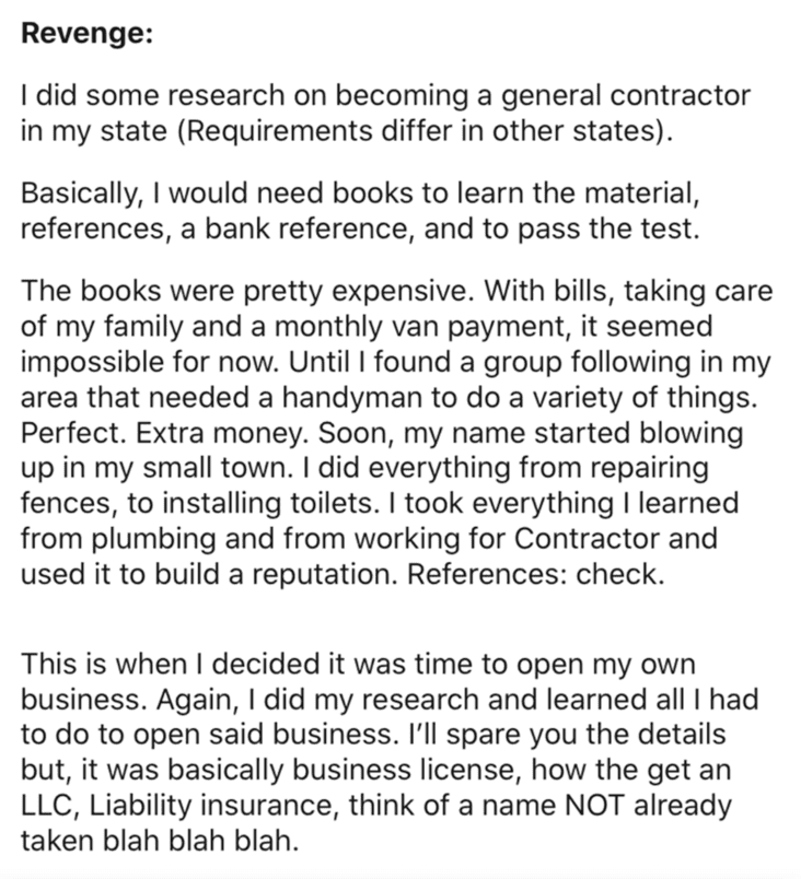 wholesome revenge, wholesome revenge story, man becomes contractor and takes over jerks business, man takes business from jerk, reddit contractor revenge story, contractor revenge story, revenge on contractor boss