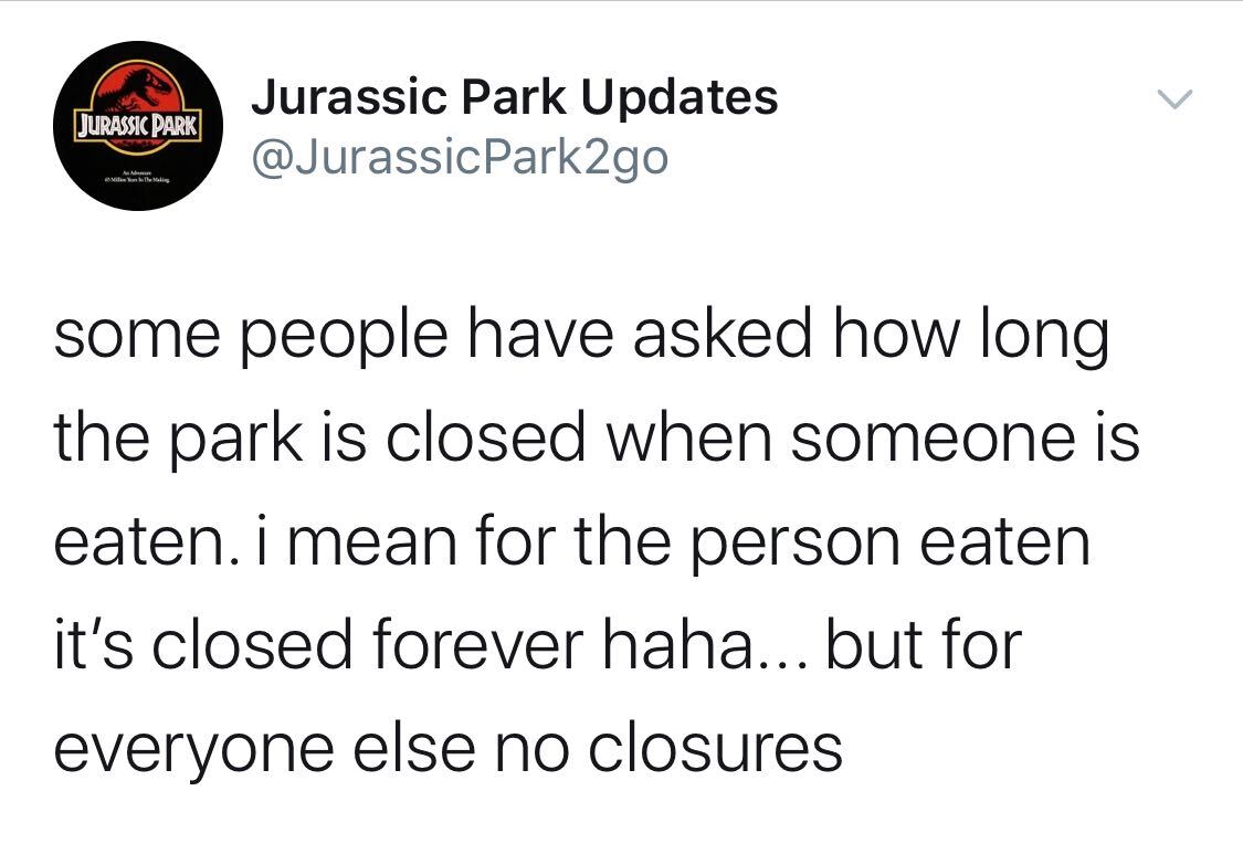 @JurassicPark2go, jurassic park updates twitter, jurassic park parody account, jurassic park parody twitter, jurassic park twitter account, jurassic park parody twitter account, jurassic park twitter, if jurassic park had twitter