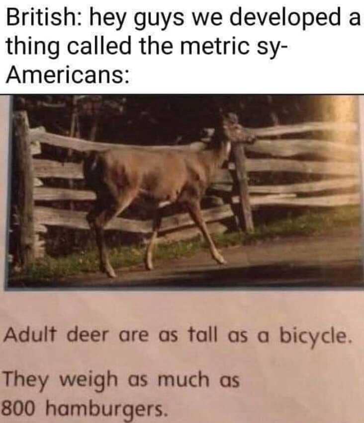 measuring deer with hamburgers and bicycle, anything but the metric system meme, anything but the metric system memes, americans metric system meme, americans metric system memes, funny americans metric system meme, funny americans metric system memes, funny americans and the metric system meme, funny americans and the metric system memes, americans will use anything but the metric system, using anything but the metric system meme, using anything but the metric system memes, americans avoiding the metric system meme, americans avoiding the metric system memes, americans avoid the metric system meme, americans avoid the metric system memes, funny avoiding metric system meme, funny avoiding metric system memes, avoiding the metric system meme, avoiding the metric system memes, funny way to measure something, funny ways to measure something