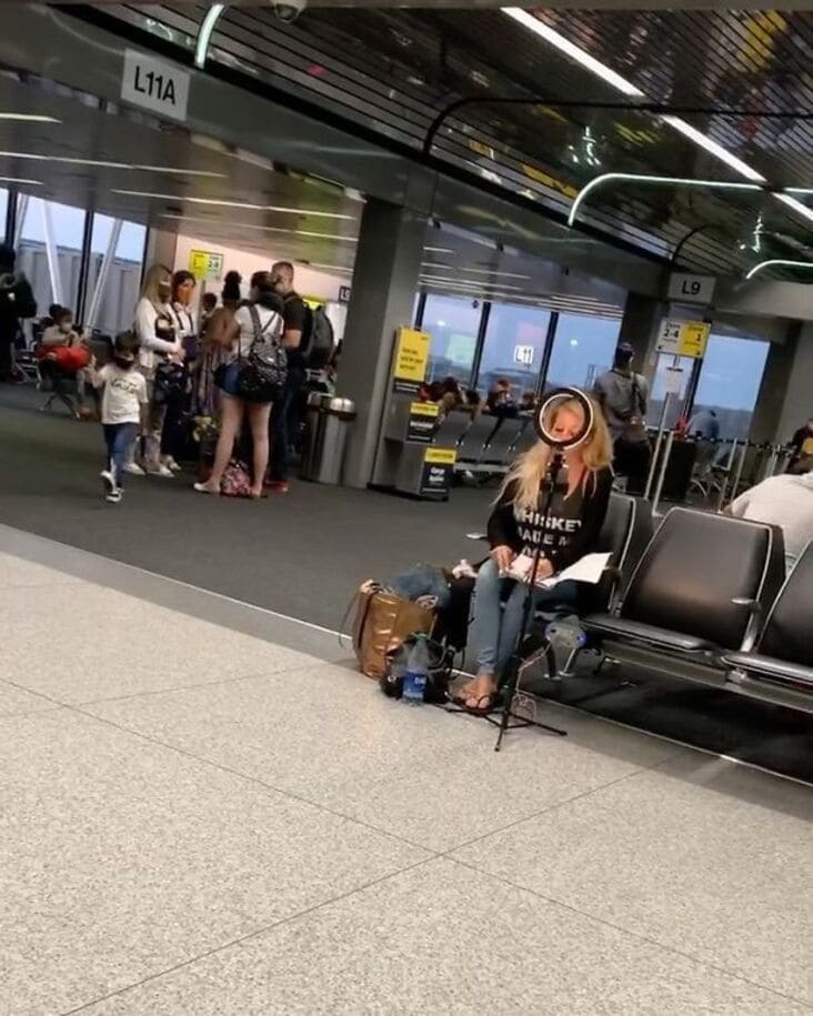 at what appears to be an airport influencer in the wild