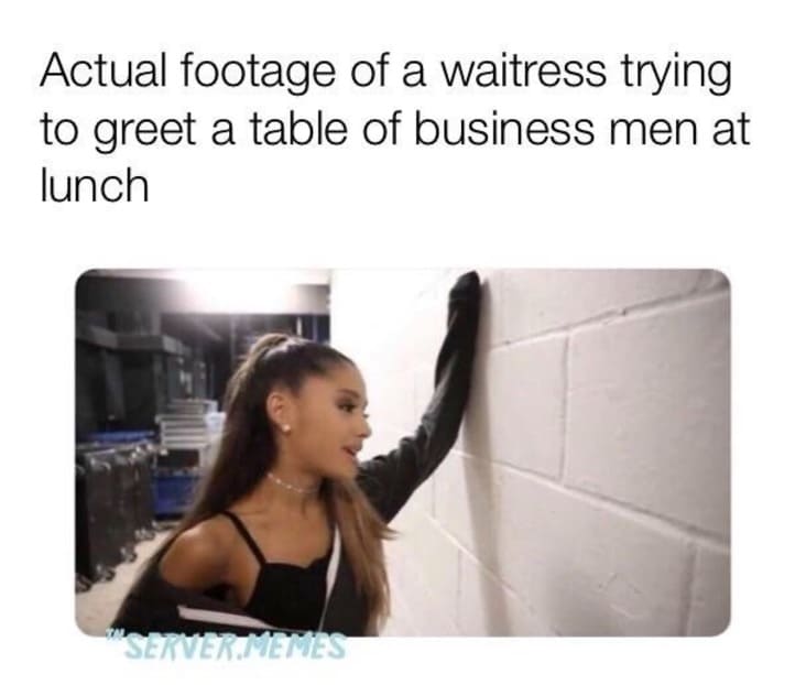 greeting a table of business men server meme