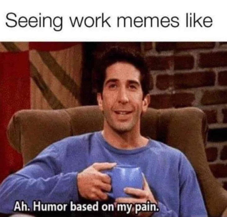 Work meme with Ross relating to the pain