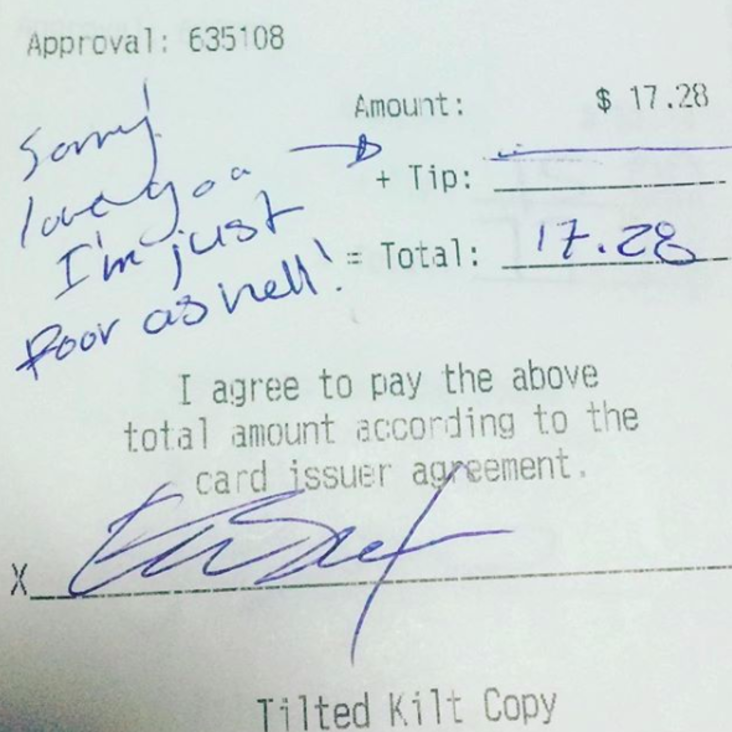 No tip because customer is "poor as hell"