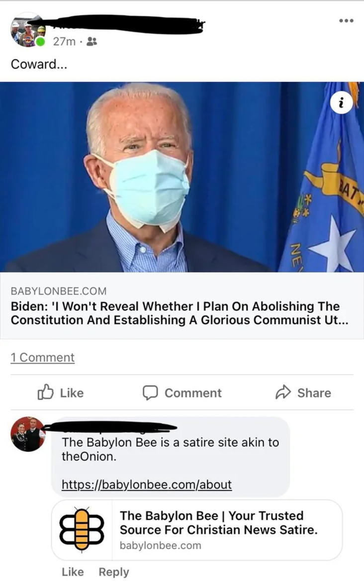 Ate the Onion politics article political joke someone missed the point Biden Sniff