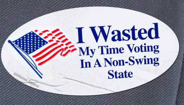 Funny and honest i voted sticker that says I wasted my time voting in a non-swing state