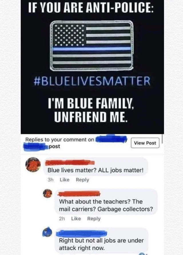funny facebook post - blue lives matter
