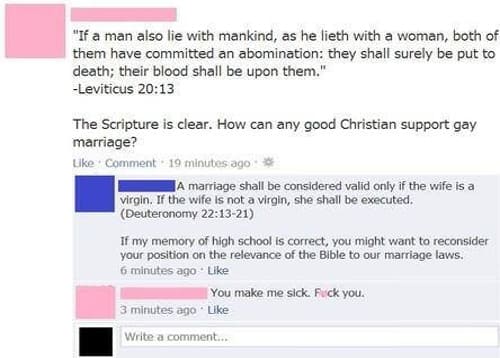 funny facebook post - bible comeback