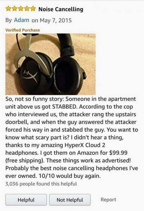 funny amazon reviews - noise canceling headphones