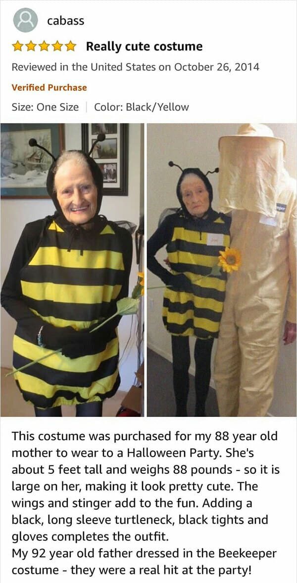 funny amazon reviews - bee costume 
