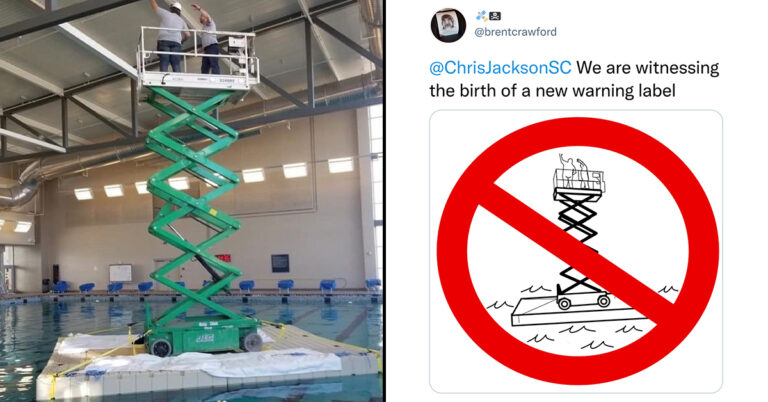 Twitter Hilariously Reacts To An OSHA Violating Swimming Pool Crane (22 Pics)