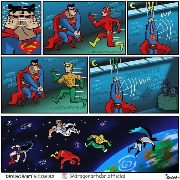 Dragonarte - 🌭🚀🚀☄️AO INFINITO E ALÉM! 🌭🚀🚀☄️TO INFINITY AND BEYOND!  🌭🚀🚀☄️ HASTA EL INFINITO Y MAS ALLÁ! #dragonarte #strips #comics #hq  #tirinhas #comics #quadrinhos #dragao #dragon #batman #superman #dc #flash  #humor #funny