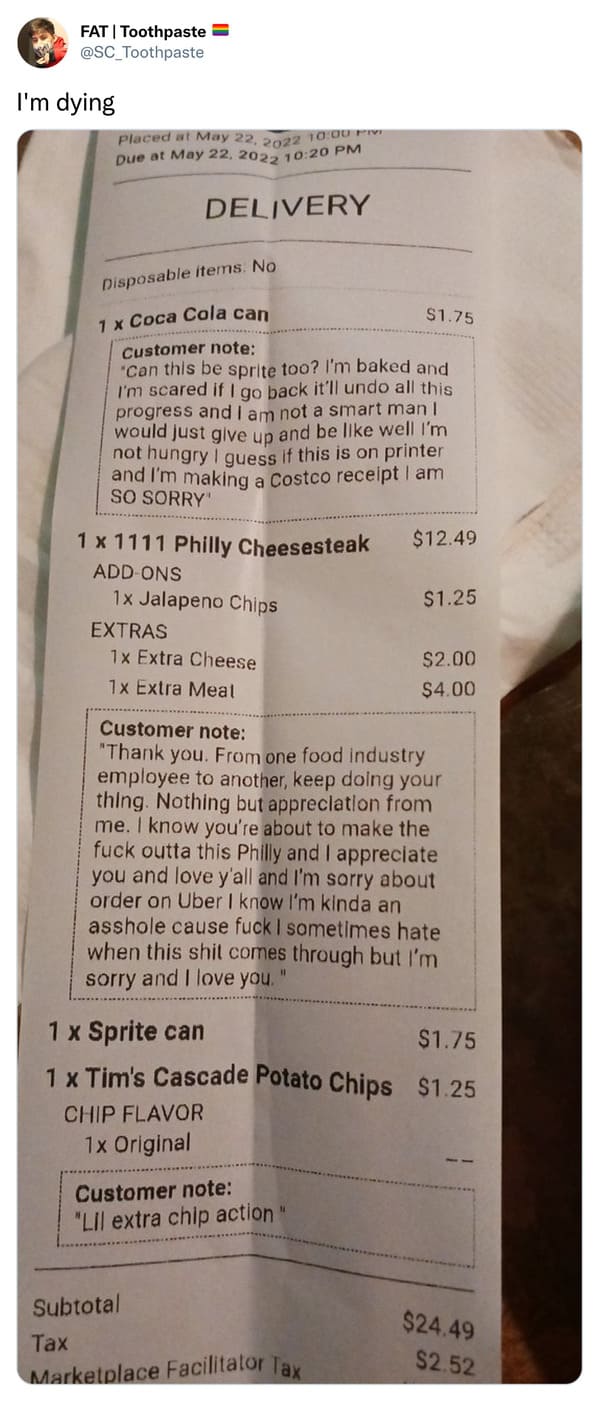 Stoned Food Service Worker's Apologetic Delivery Order Prompts Hilarious Reactions - Jarastyle