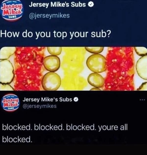 accidental jokes jersey mikes how do you top your sub tweet