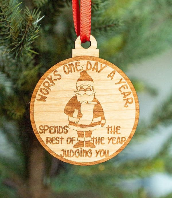 santa works one day a year funny ornament etsy