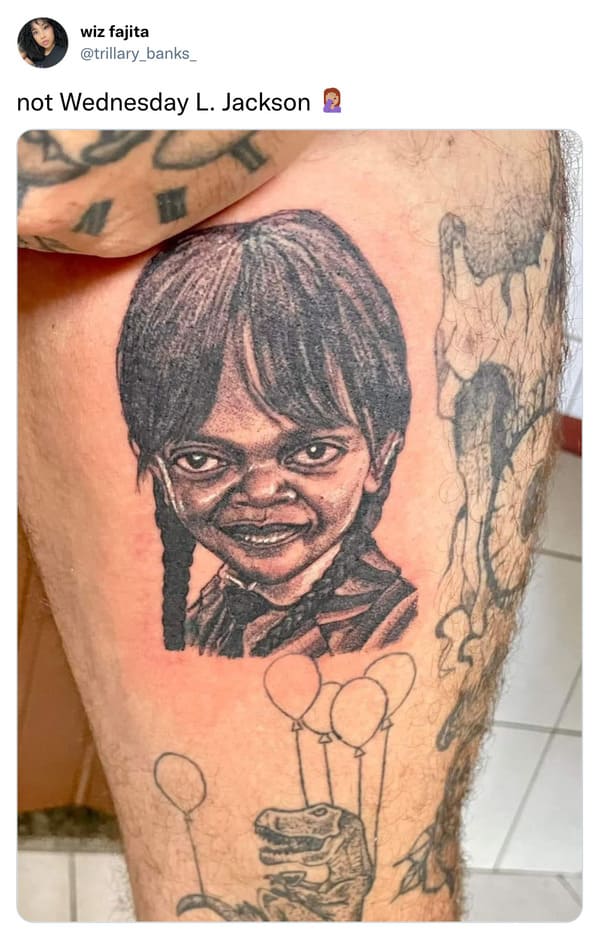 This HORRIBLE Wednesday Addams tattoo is being roasted to a crisp