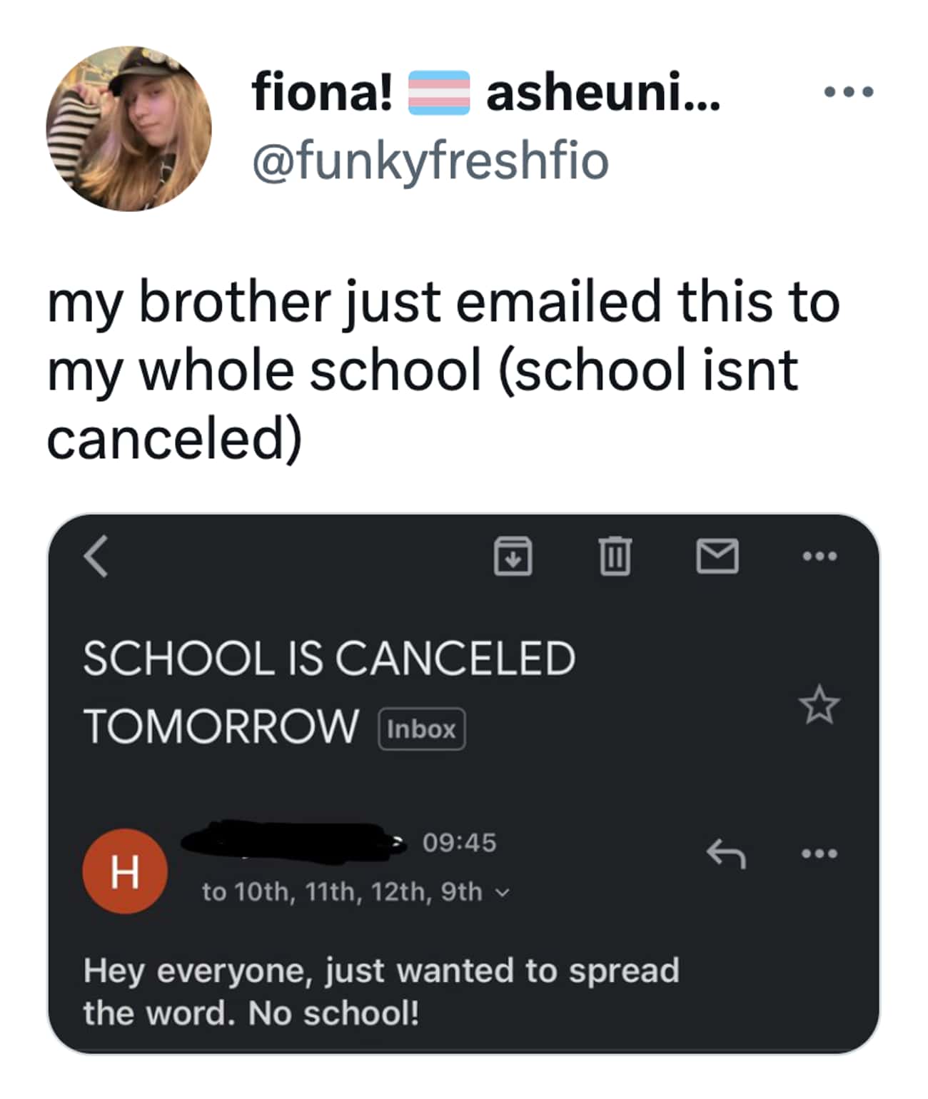oversharing twitter - emailed whole school canceled