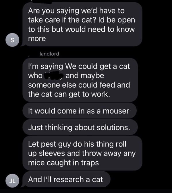 Landlord "Hires" Cat To Tackle Mice Problem In Hilarious Text Exchange (22 Pics) - Jarastyle