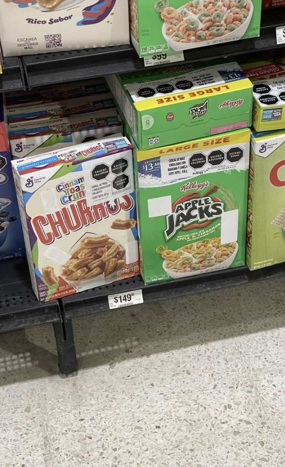 interesting posts - mexican store with sticks over mascots on american cereal boxes