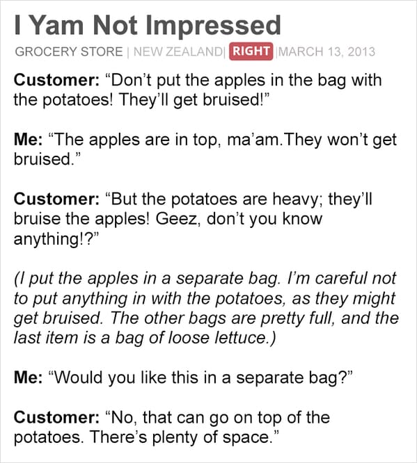 customer service horror stories - i yam not impressed