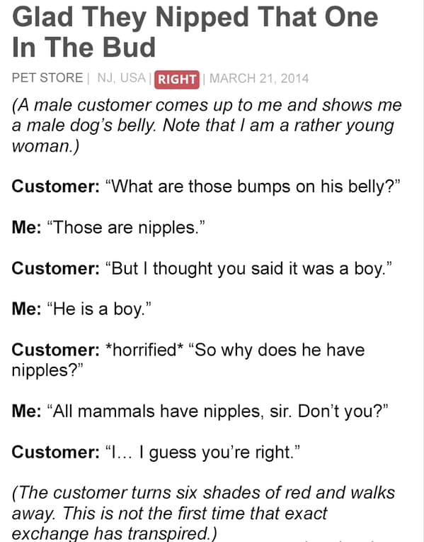 customer service horror stories -those are nipples