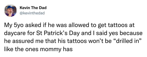 best parenting tweets march 2023 - st patricks day tattoos