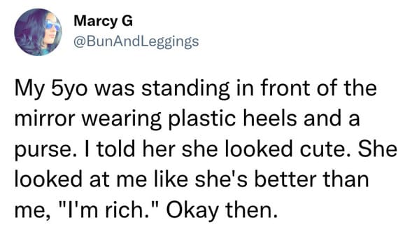best parenting tweets march 2023 - 5 year old standing in front of mirror
