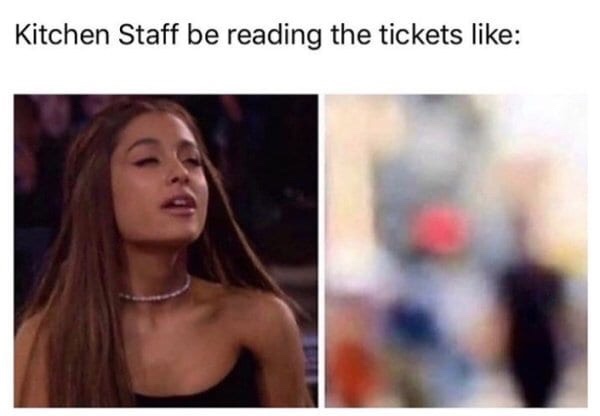 waiter meme - squinting ariana grande