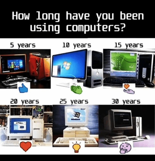 tech meme - how long have you been using computers?