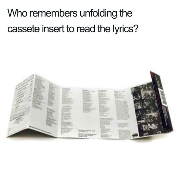 gen x memes - tape lyrics sheet