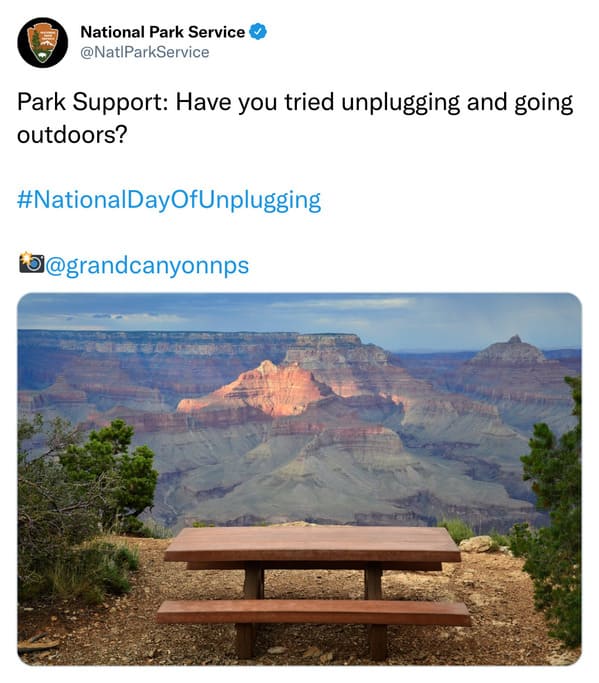 national park service twitter - park support unplugging and going outdoors